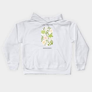 Las Frutas: Manzanas - Fruit and flower market poster with apples, blossoms, and leaves Kids Hoodie